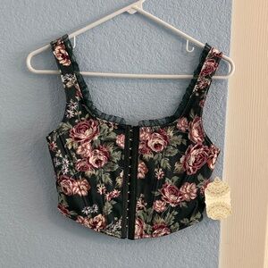 Altar'd State Dark Green Floral Crop Top